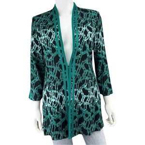MING WANG Green Jacquard Knit Cardigan Jacket Size S M0749